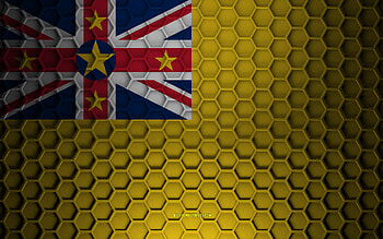 Niue flag, 3d hexagons texture, Niue, 3d texture, Niue 3d flag, metal texture, flag of Niue HD wallpaper