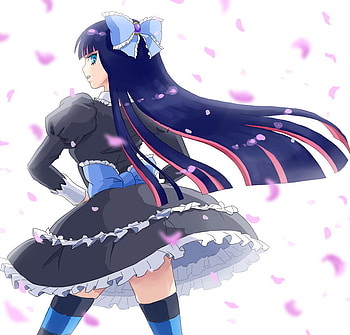 Stocking, sexy, blue eyes, hot, cute, goth, beautiful, long hair, black dress, pretty, panty and stocking, bow HD wallpaper