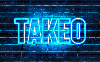 Happy Birtay Takeo, , blue neon lights, Takeo name, creative, Takeo Happy Birtay, Takeo Birtay, popular japanese male names, with Takeo name, Takeo HD wallpaper