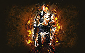 Rhino, Warframe, orange stone background, Warframe characters, Rhino Warframe, Rhino skin, creative art HD wallpaper