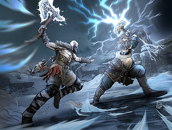 Thor vs Kratos, Thor (God of War), Kratos (God Of War), video game, God of War: Ragnarök HD wallpaper