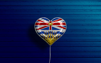 I Love British Columbia, , realistic balloons, blue wooden background, Day of British Columbia, canadian provinces, flag of British Columbia, Canada, balloon with flag, Provinces of Canada, British Columbia flag, British Columbia HD wallpaper