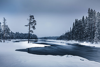 Frozen River, flow of water, winter, nature HD wallpaper