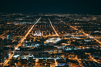 City Lights, Cities, View From Above, Night City, Overview, Review, Chicago HD wallpaper