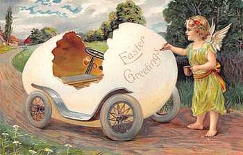 :), egg, car, funny, angel, easter, card, vintage HD wallpaper