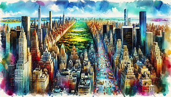 Vibrant New York Cityscape, New York, cityscape, skyline, Central Park, watercolor HD wallpaper