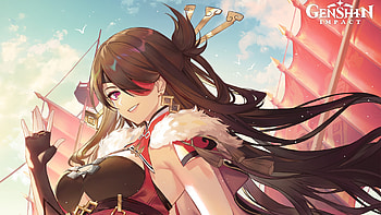 Black Long Hair Beidou Blue Sky Background Genshin Impact HD wallpaper