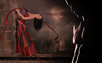 He is wait for a Sign, fantasy, woman, man, red HD wallpaper