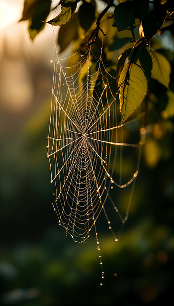 Serene Spider Web: Nature’s Art for Your , nature, water drop, leaf HD phone wallpaper