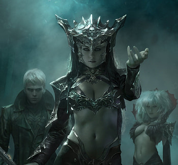 Dark Queen Guinevere, guinevere, blue, brad rigney, halloween, fantasy, queen, vampire, dark HD wallpaper