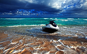 Sea-Doo ocean ride, Dreamy waves, Sky and clouds, Sporty watercrafts HD wallpaper