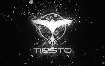 Tiesto white logo, , Dutch DJs, white neon lights, creative, black abstract background, DJ Tiesto logo, Tijs Michiel Verwest, Tiesto logo, music stars, DJ Tiesto HD wallpaper