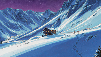 The Cabin Above The Clouds Mountain, house, snow, clouds, cloud, mountains, mountain, star, sky, artist, artwork, art, digital-art, ai HD wallpaper