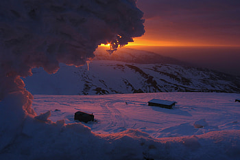 Winter, Nature, Sunset, Mountains, Ice, Twilight, Snow, Dusk, Darkness, Cold HD wallpaper