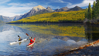 Bowman Lake, Kayaking HD wallpaper