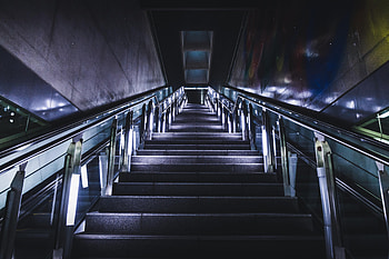 Neon, Dark, Ladder, Stairs, Steps, Handrail, Railings, Bottom View HD wallpaper