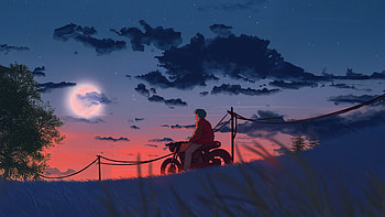 Lost In The Horizon A Rider Solitude, artist, artwork, art, digital-art, biker, artstation HD wallpaper