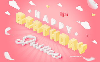 Happy Birtay Justice, 3d Art, Birtay 3d Background, Justice, Pink Background, Happy Justice birtay, 3d Letters, Justice Birtay, Creative Birtay Background HD wallpaper