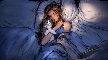 Anime Girl Peaceful Girl Sleeping With Cat, anime-girl, cat, artist, artwork, art, digital-art, ai, deviantart HD wallpaper
