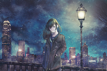 Night out, original, cute, anime girl HD wallpaper