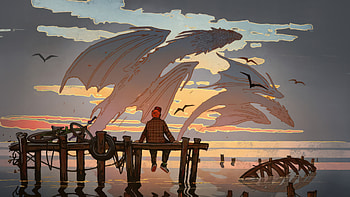 Serenity At Sunset A Dragons Calm Presence, dragon, artist, artwork, digital-art, artstation HD wallpaper