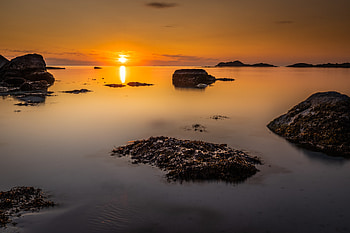 Nature, Sunset, Sea, Rocks, Horizon HD wallpaper