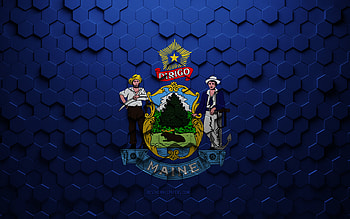 Flag of Maine, honeycomb art, Maine hexagons flag, Maine, 3d hexagons art, Maine flag HD wallpaper