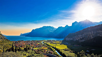 South Tyrol, sky, city, lake HD wallpaper