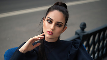 Blonde Girl Model Is Wearing Black Dress Posing For A Girls HD wallpaper