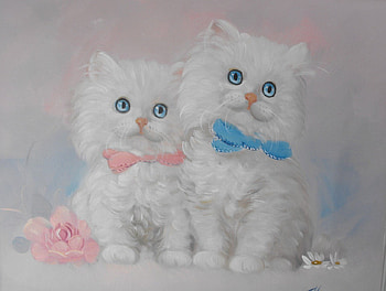 WHITE KITTENS, PAINTING, WHITE, CUTE, KITTENS HD wallpaper