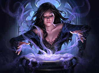 Witch, blue, halloween, spell, art, fantasy, aimee lynette, pot, girl HD wallpaper