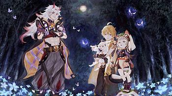 Aether Arataki Itto Paimon Sayu Genshin Impact HD wallpaper