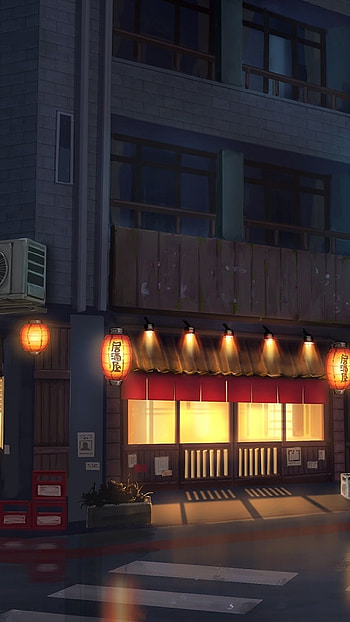 Anime-inspired street, Night scenery, , Scenic beauty HD phone wallpaper