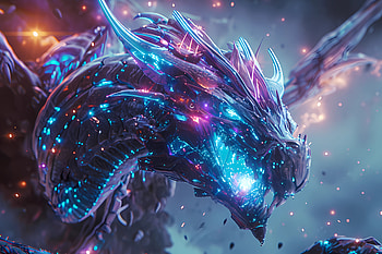 Glowing crystal cyber dragon, AI Art, Sci Fi, cybernetic, dragon HD wallpaper