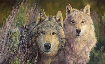 Earth Spirits, pair, predator, wolves, painting HD wallpaper