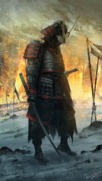 Samurai battle, heat, art HD phone wallpaper