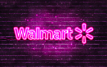 Walmart purple logo, , purple brickwall, Walmart logo, brands, Walmart neon logo, Walmart HD wallpaper