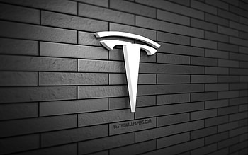 Tesla 3D logo, , gray brickwall, creative, cars brands, Tesla logo, Tesla metal logo, 3D art, Tesla HD wallpaper