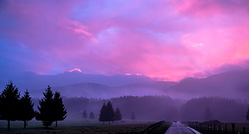 Misty Pink Sunset, sunset, nature, pink HD wallpaper