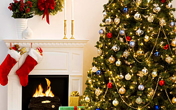 Holiday fireplace , , Full , Festive home decor HD wallpaper