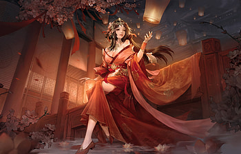 Fantasy girl, frumusete, art, gorgeous, year, girl, chinese, superb, lieo, fantasy, mouse, zodiac, red, rat, luminos, lantern HD wallpaper