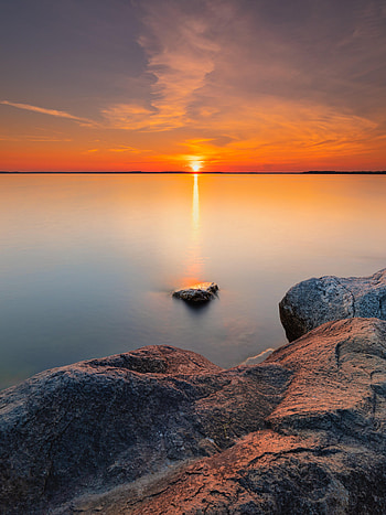 Nature, Sunset, Stones, Sky, Sun, Horizon HD phone wallpaper