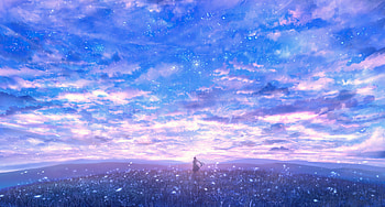 Girl In Lavender Field Alone Clouds , anime-girl, anime, artist, artwork, digital-art, lavender HD wallpaper
