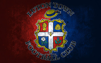 Luton FC, English football team, blue background, Luton FC logo, grunge art, EFL Championship, Luton, football, England, Luton FC emblem HD wallpaper