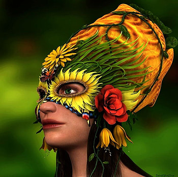 3D COLORFUL MASK, colorful, digital, 3d, art, face, flowers HD wallpaper