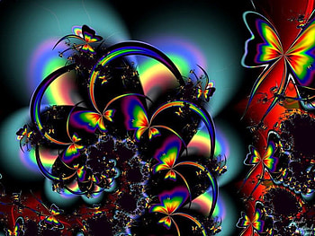 Butterflies, fractal, vivid colours HD wallpaper