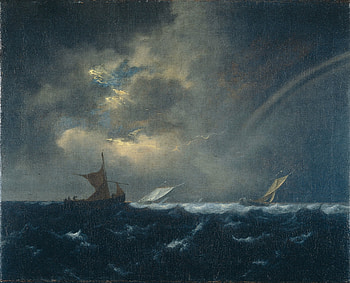 The storm, boat, sea, ship, art, painting, pictura, luminos, jacob van ruisdael, storm HD wallpaper