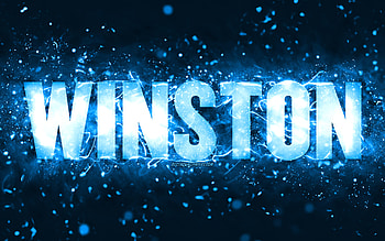 Happy Birtay Winston, , blue neon lights, Winston name, creative, Winston Happy Birtay, Winston Birtay, popular american male names, with Winston name, Winston HD wallpaper