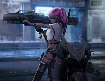 Cyberpunk Biker Girl, cyberpunk, artist, artwork, digital-art, biker HD wallpaper