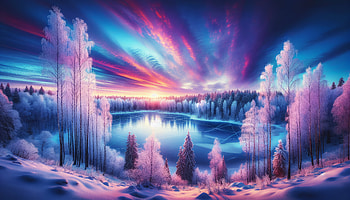 Enchanting Winter Sunrise, winter landscape, sunrise, lake, snow HD wallpaper